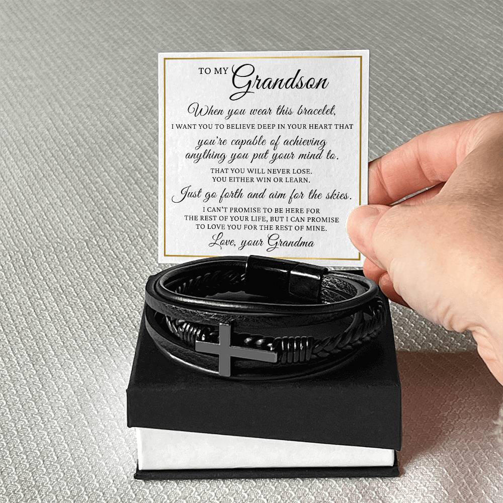 Men's Cross Bracelet - To My Grandson "Just Go Forth and Aim for The Skies"
