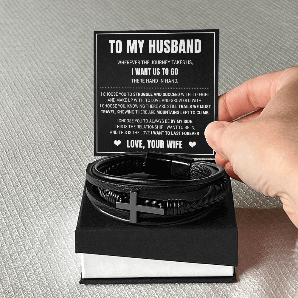 Men's Cross Bracelet - To My Husband "I Choose You"