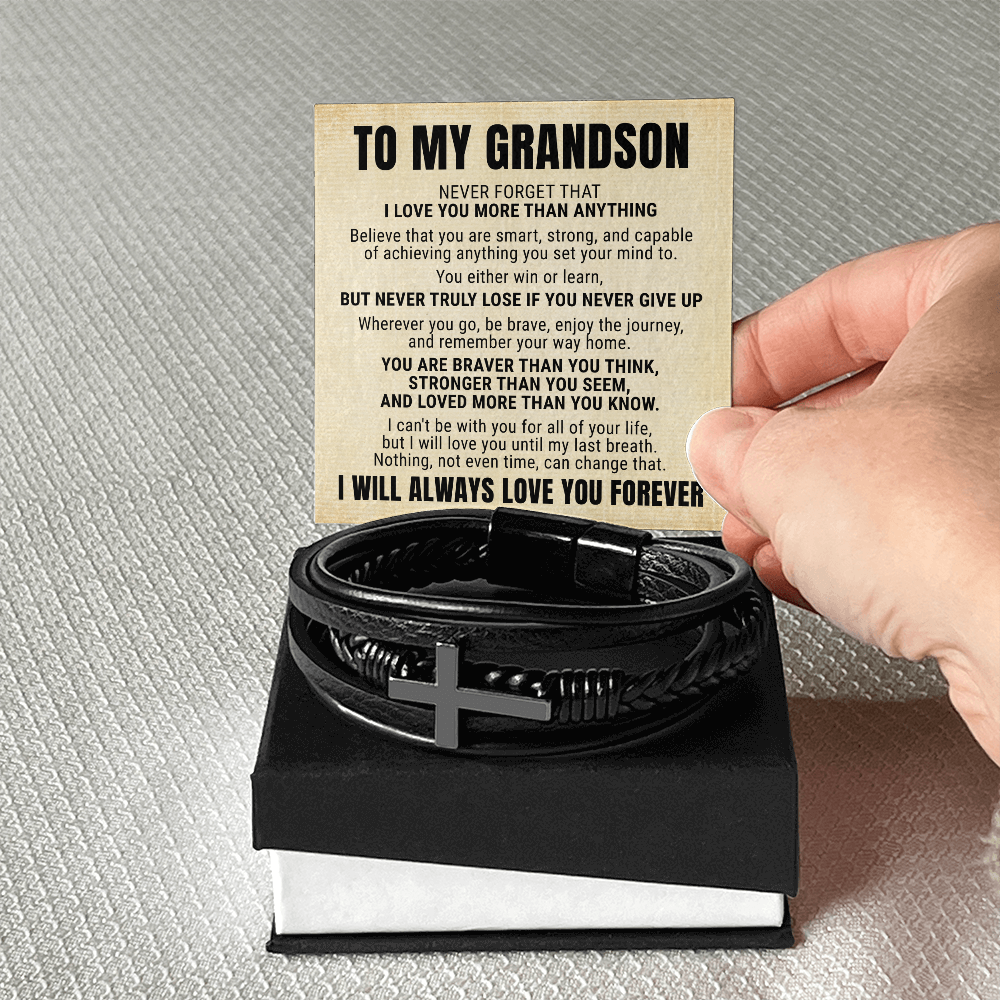 Men's Cross Bracelet - To My Grandson "I Love You More Than Anything"