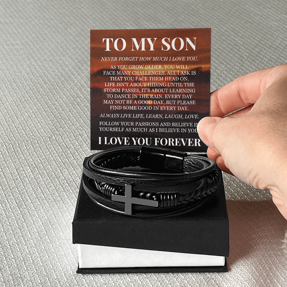 Men's Cross Bracelet - To My Son "I Love You Forever"