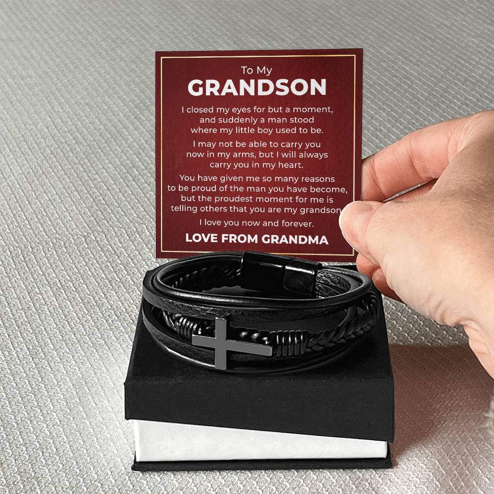 Men's Cross Bracelet - To My Grandson "I Love You Now and Forever"