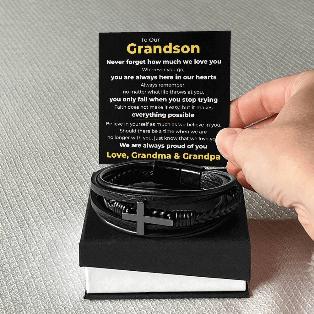 Men's Cross Bracelet - To Our Grandson "We Are Always Proud of You"
