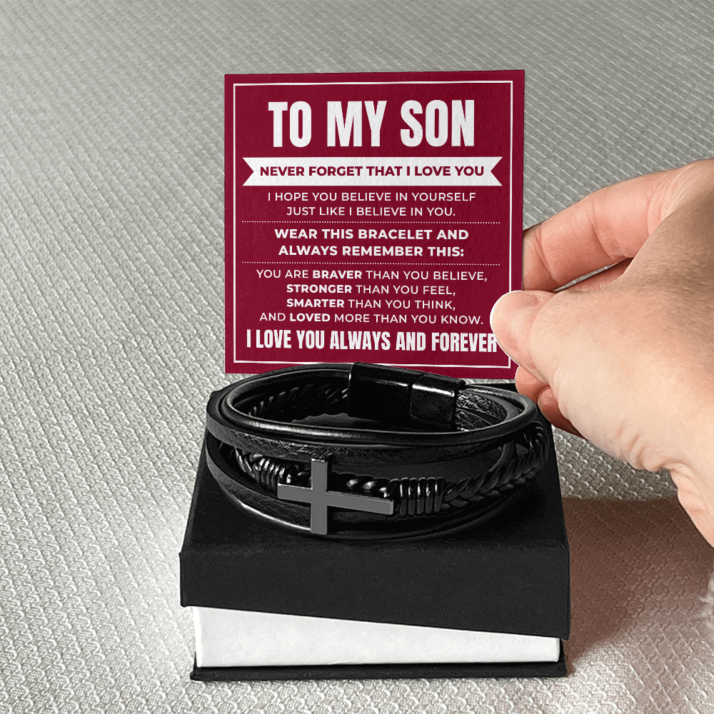 Men's Cross Bracelet - To My Son "Believe in Yourself"