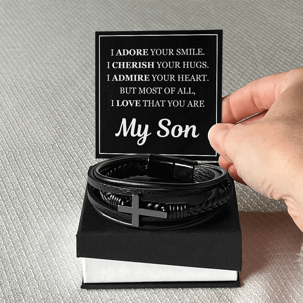 Men's Cross Bracelet - To My Son "I Adore Your Smile"