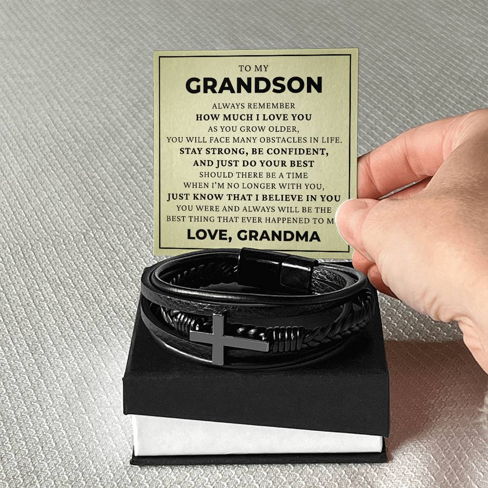 Men's Cross Bracelet - To My Grandson "Just Do Your Best"