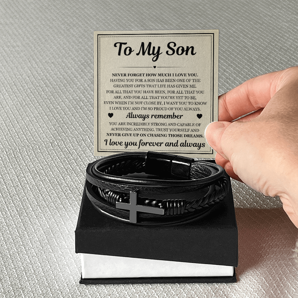 Men's Cross Bracelet - To My Son "Always Remember"