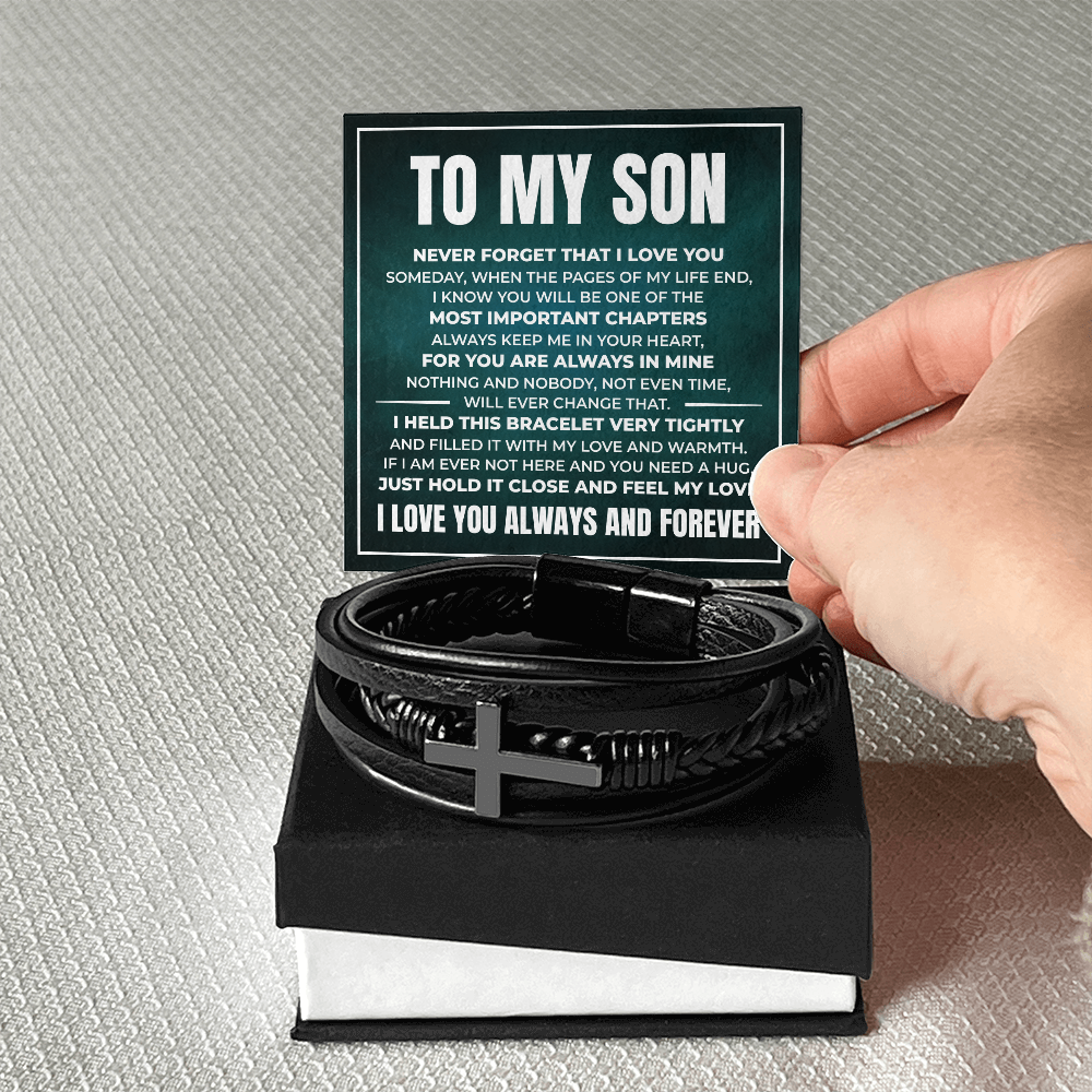 Men's Cross Bracelet - To My Son "Always Keep Me In Your Heart"
