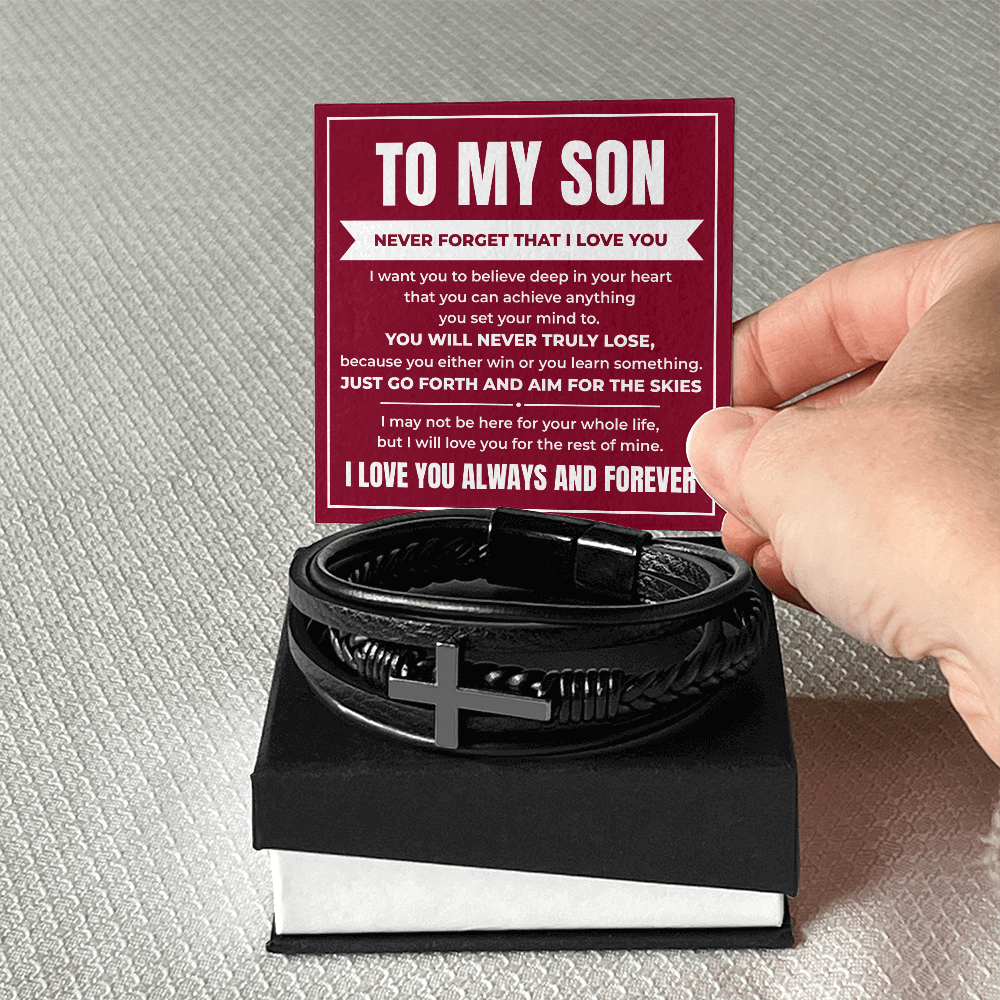 Men's Cross Bracelet - To My Son "Never Forget That I Love You"