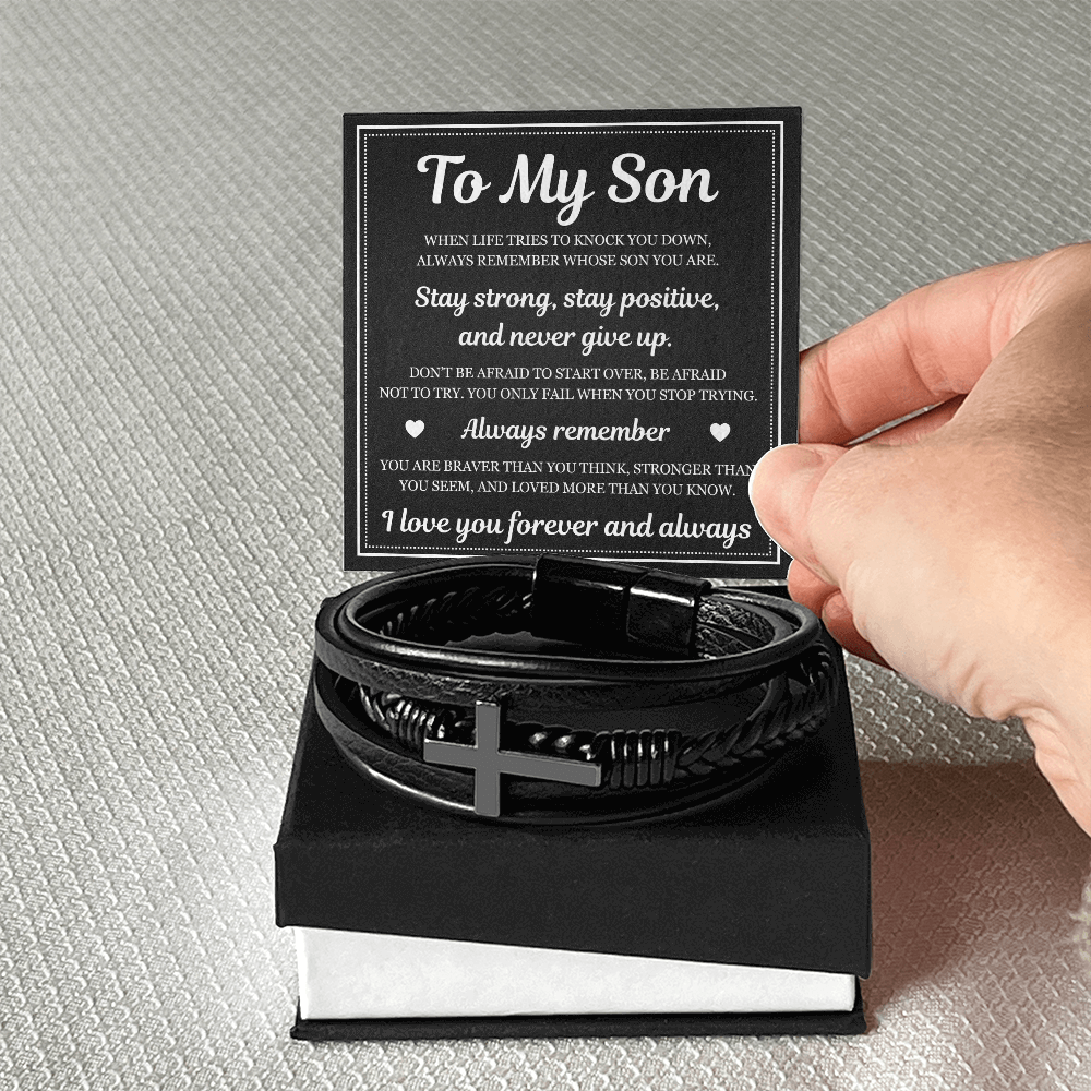 Men's Cross Bracelet - To My Son "Stay Strong and Positive"