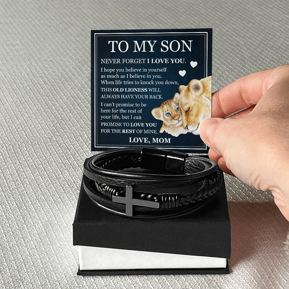 To My Son Men's Cross Bracelet - "Never Forget I Love You"