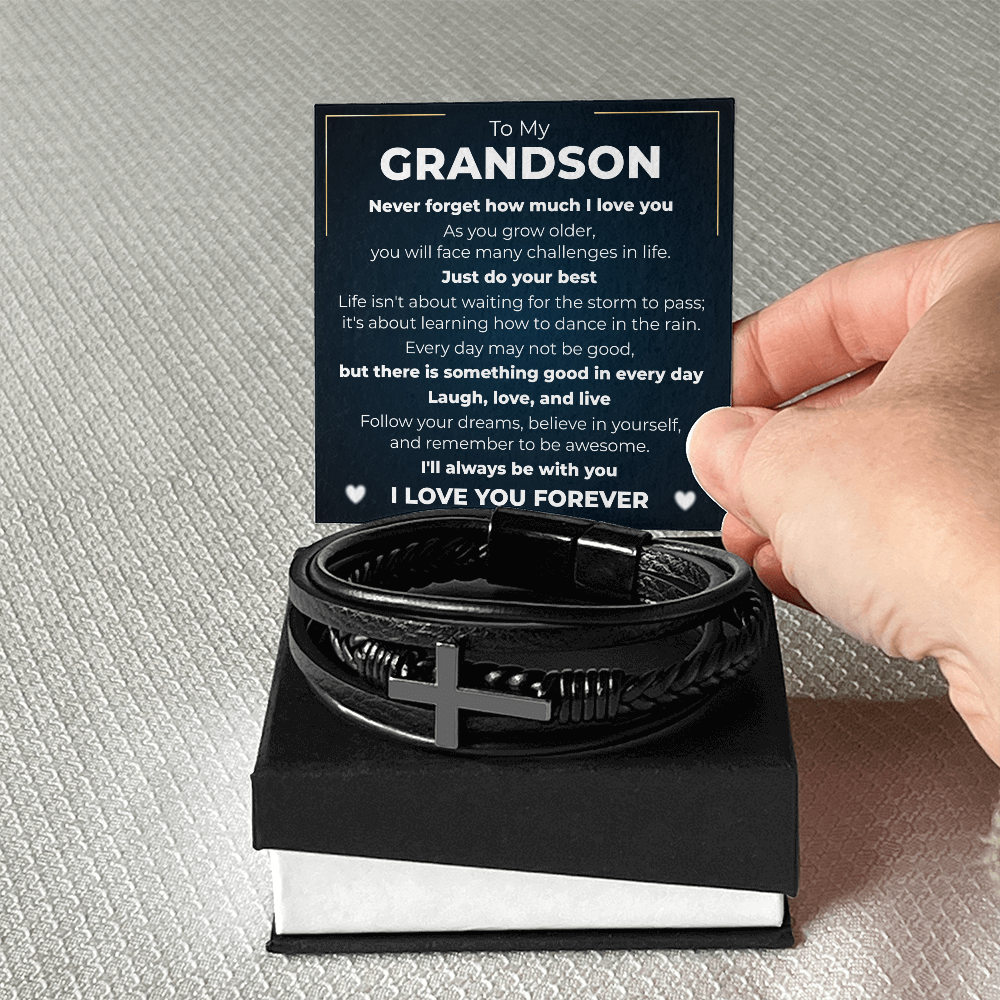 Men's Cross Bracelet - To My Grandson "Just Do Your Best"