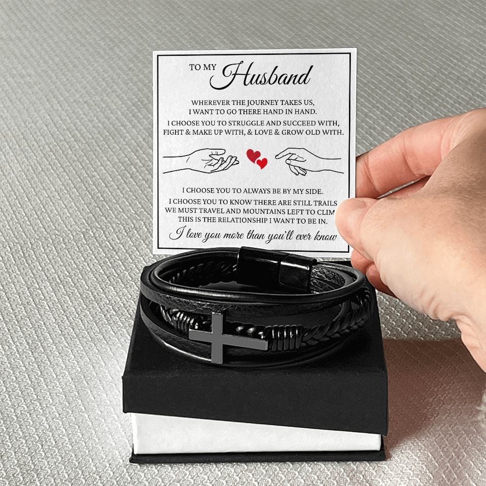 Men's Cross Bracelet - To My Husband "I Love You More Than You'll Ever Know"