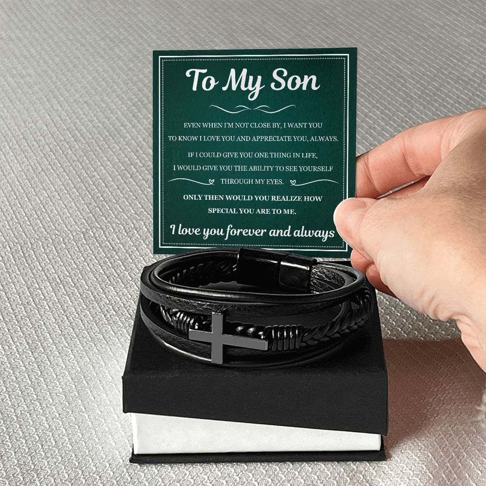 To My Son Men's Cross Bracelet -"Special You Are to Me"