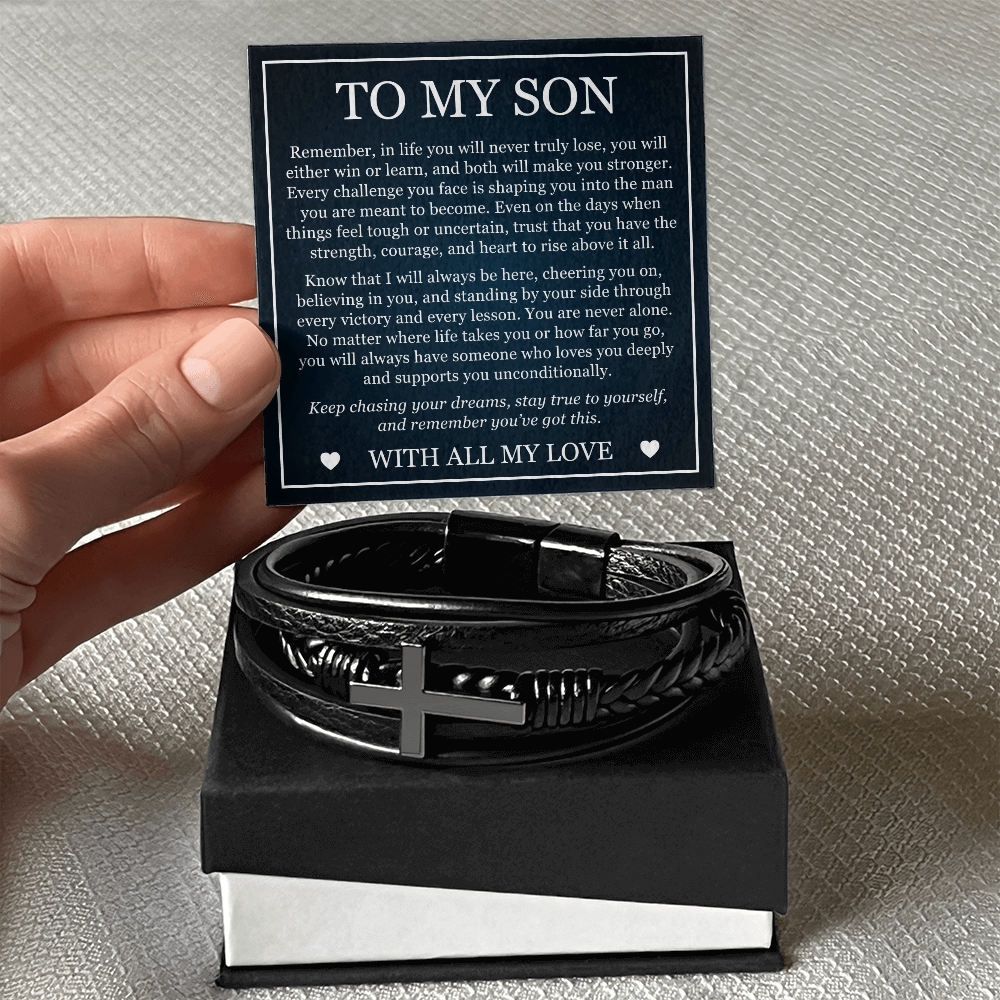 Men's Cross Bracelet - To My Son "Keep Chasing Your Dreams"