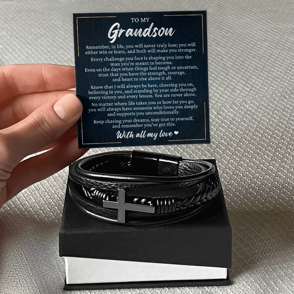 Men's Cross Bracelet - To My Grandson "Stay True To Yourself"