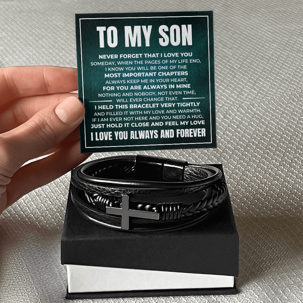 Men's Cross Bracelet - To My Son "Always Keep Me In Your Heart"
