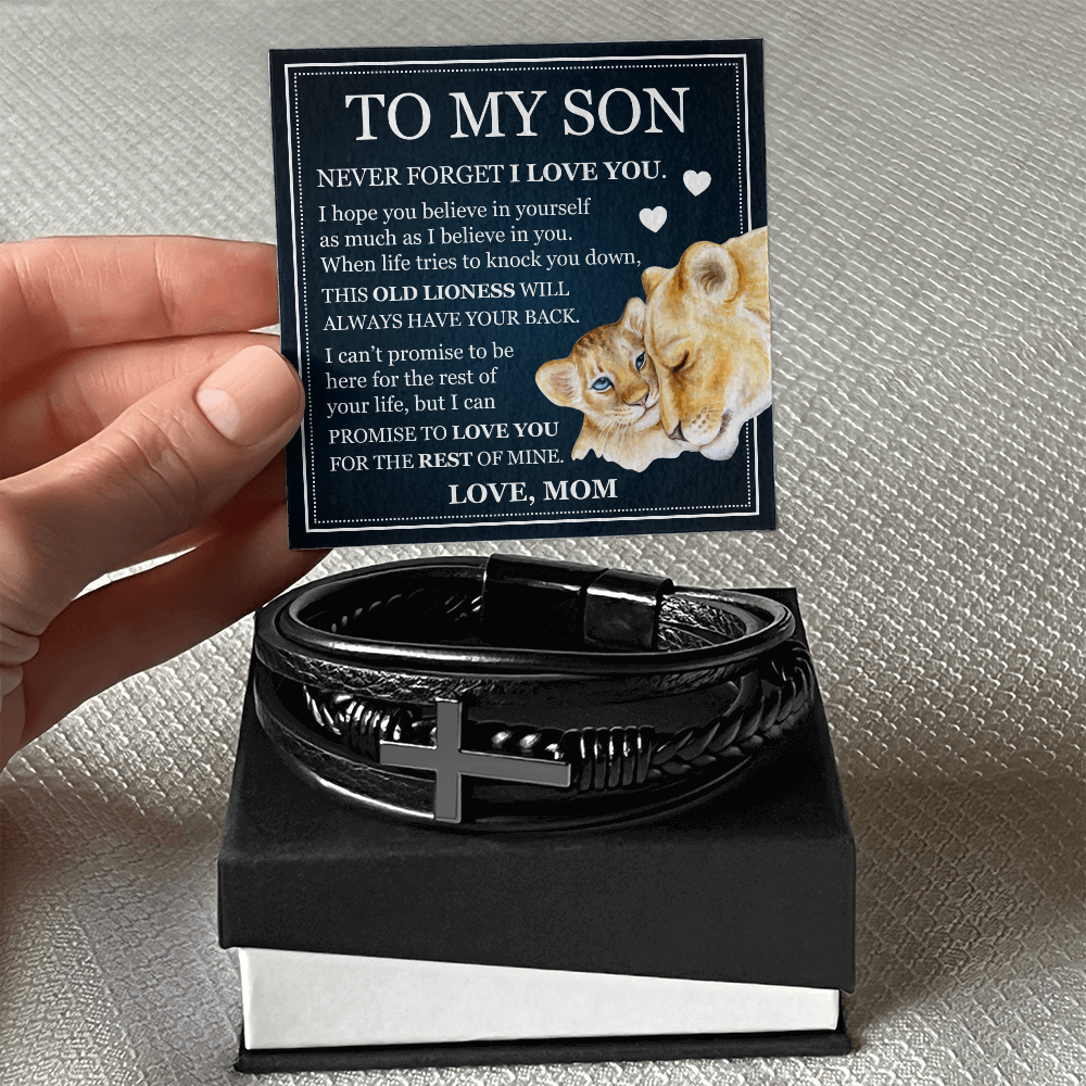 To My Son Men's Cross Bracelet - "Never Forget I Love You"