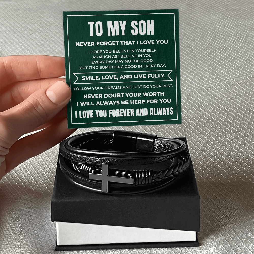 Men's Cross Bracelet - To My Son "Never Doubt Your Worth"