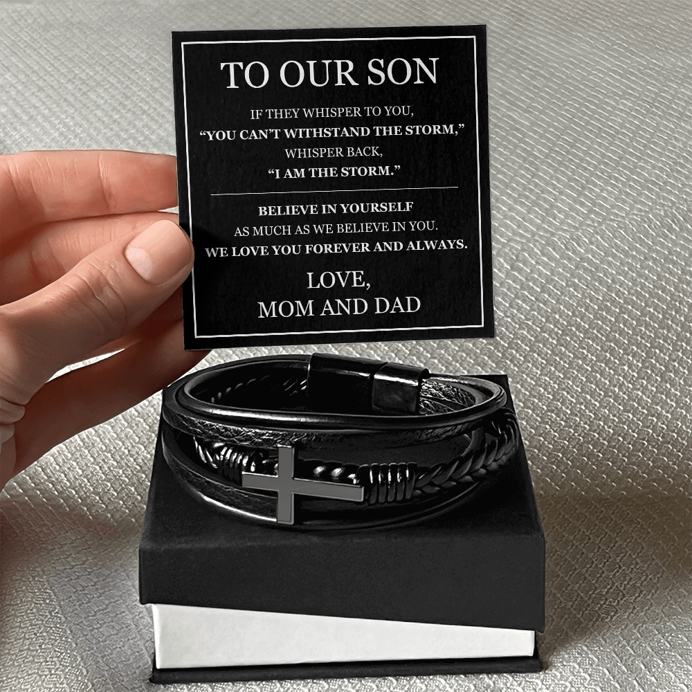 Men's Cross Bracelet - To My Son "I Am The Storm"