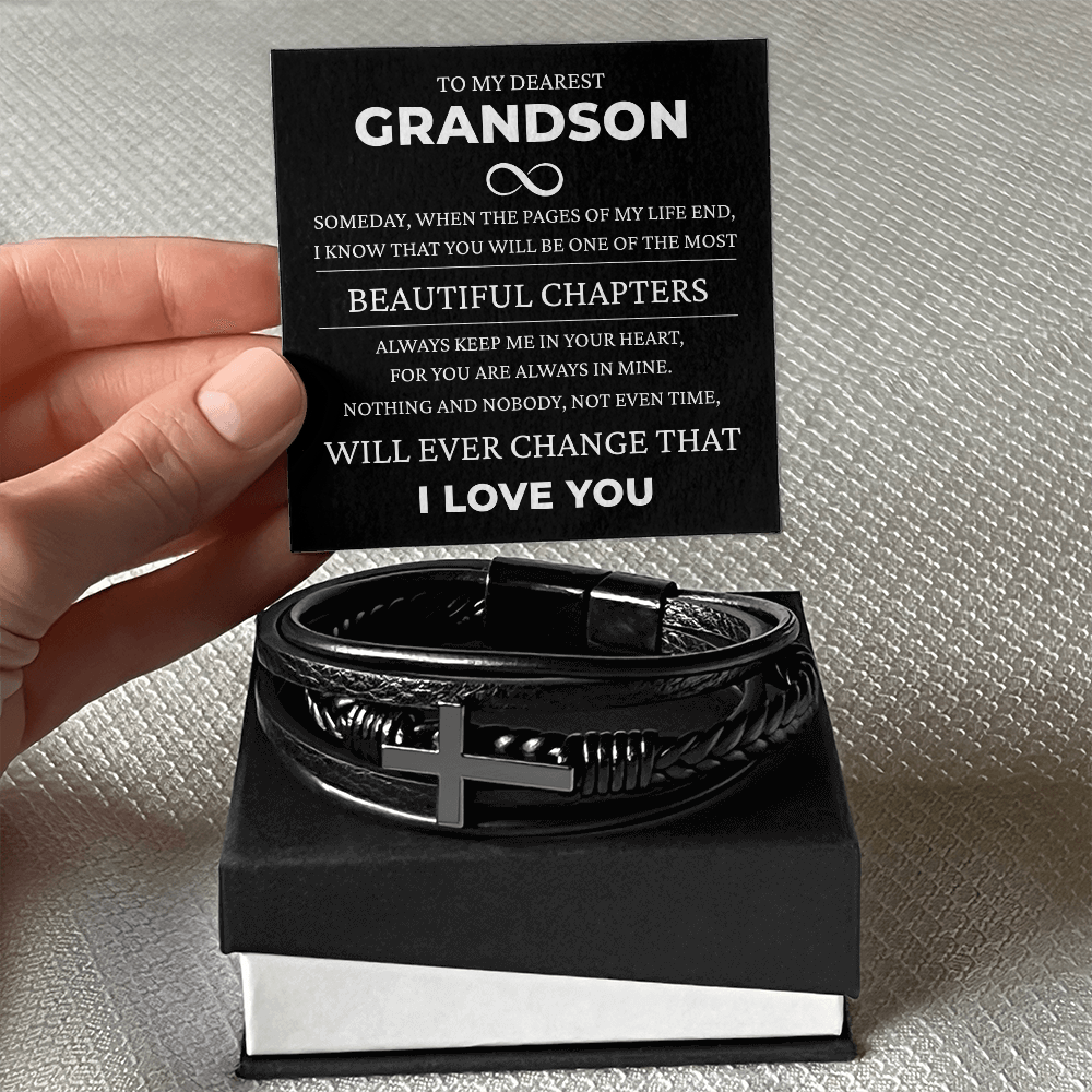 Men's Cross Bracelet - To My Dearest Grandson "Beautiful Chapters"