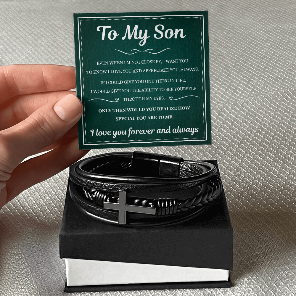 To My Son Men's Cross Bracelet -"Special You Are to Me"