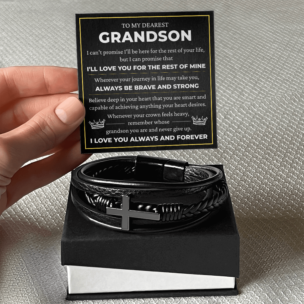 Men's Cross Bracelet - To My Dearest Grandson "I'll Love You For The Rest of Mine"