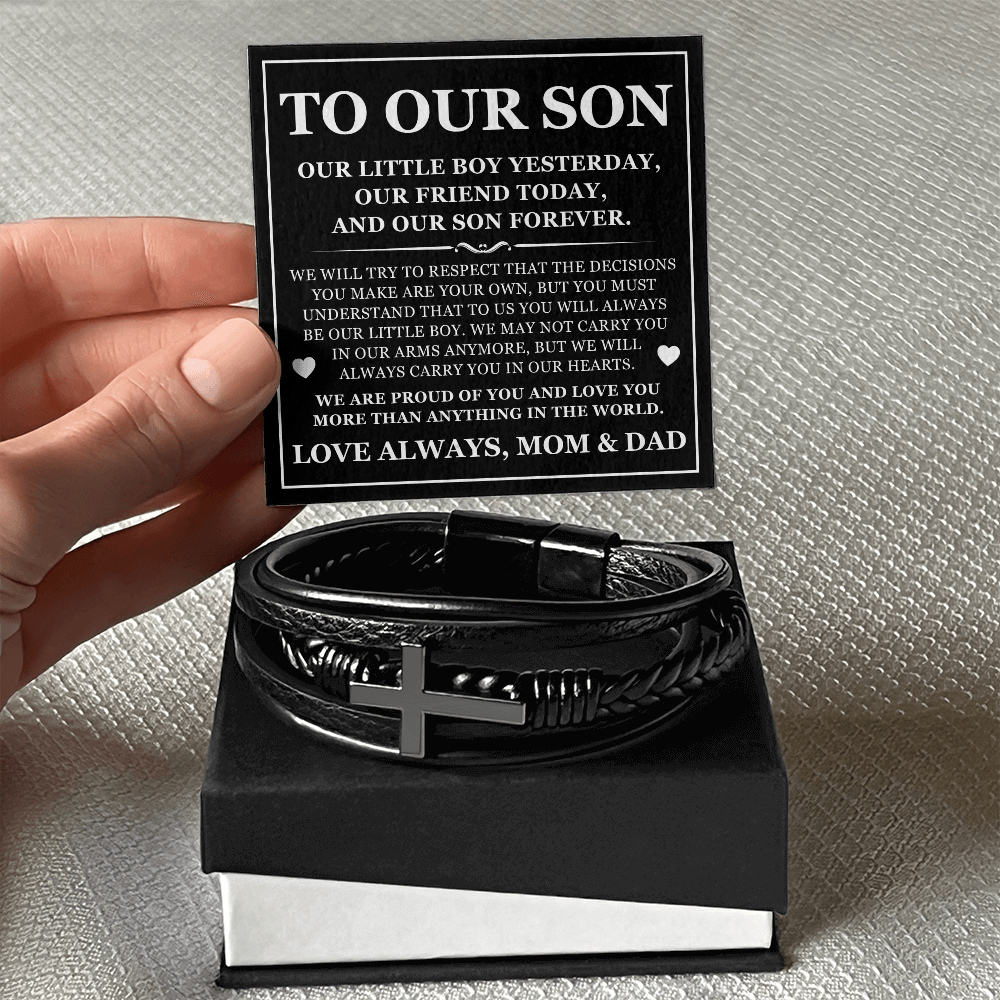 Men's Cross Bracelet - To Our Son "We Are So Proud of You"