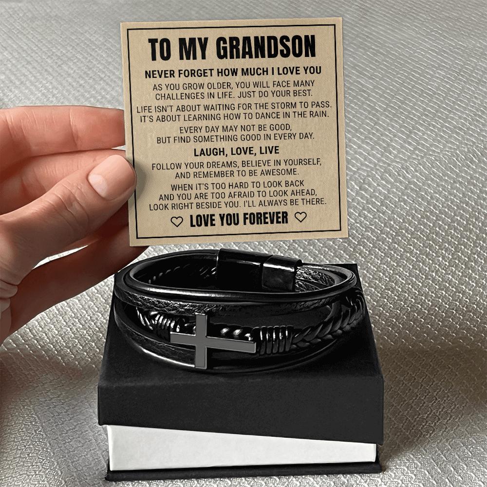 Men's Cross Bracelet - To My Grandson "Follow Your Dreams"