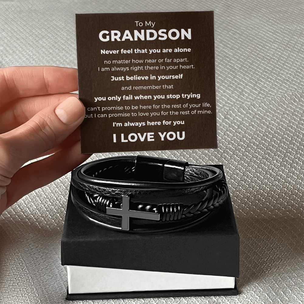Men's Cross Bracelet - To My Grandson "I'm Always Here For You"