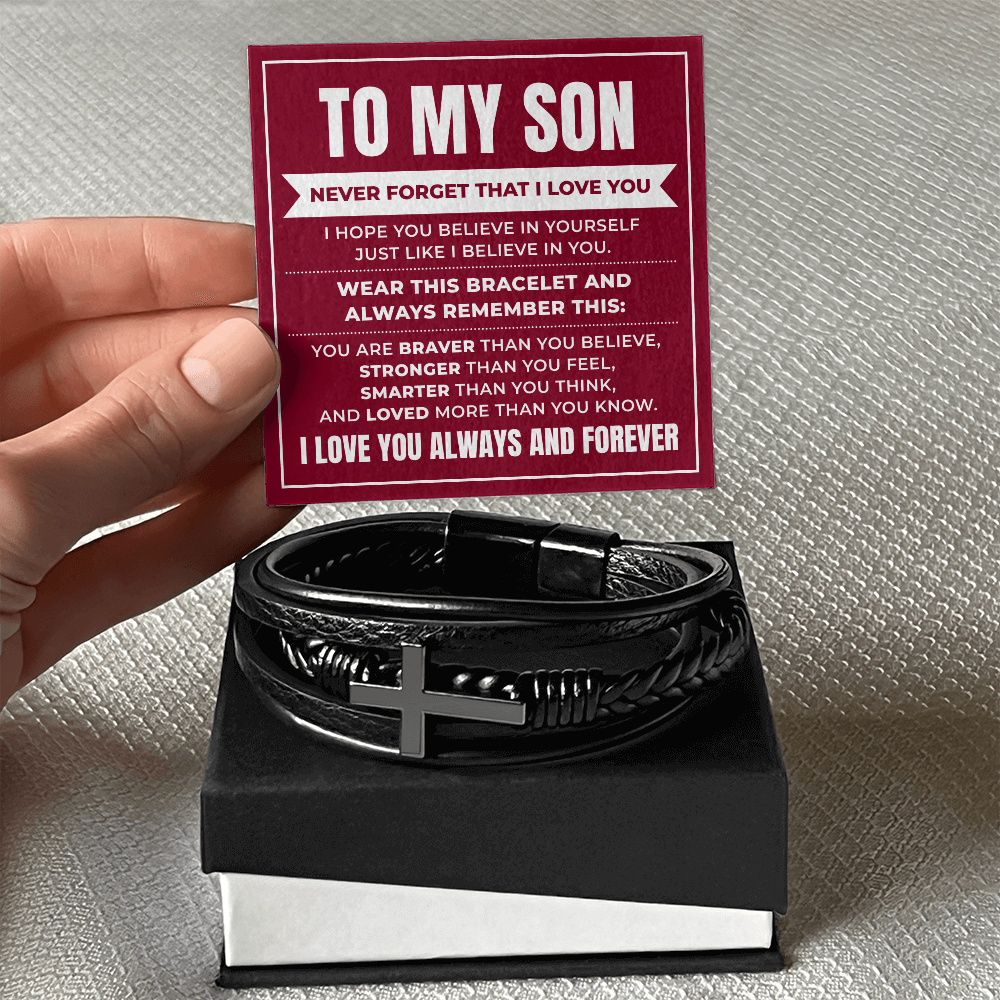 Men's Cross Bracelet - To My Son "Believe in Yourself"