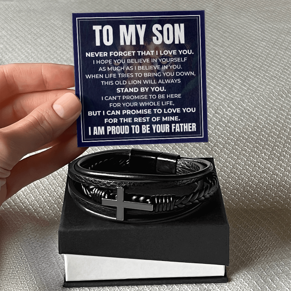 Men's Cross Bracelet - To My Son "I Am Proud To Be Your Father"