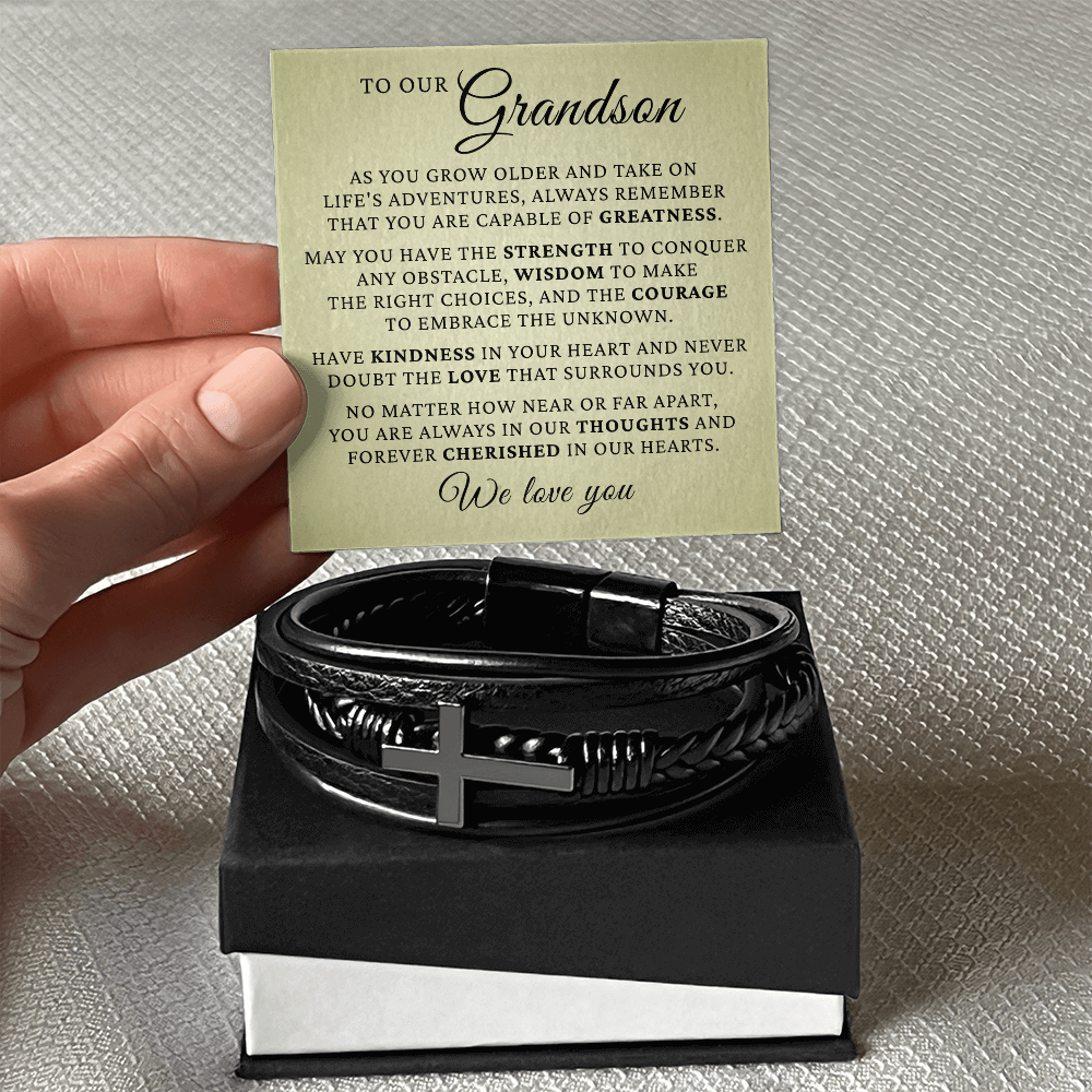 Men's Cross Bracelet - To Our Grandson "We Love You"
