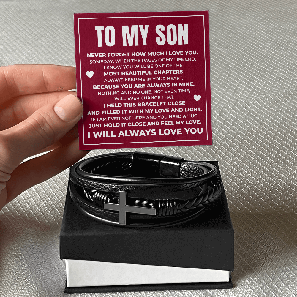 Men's Cross Bracelet - To My Son "Always Keep Me In Your Heart"