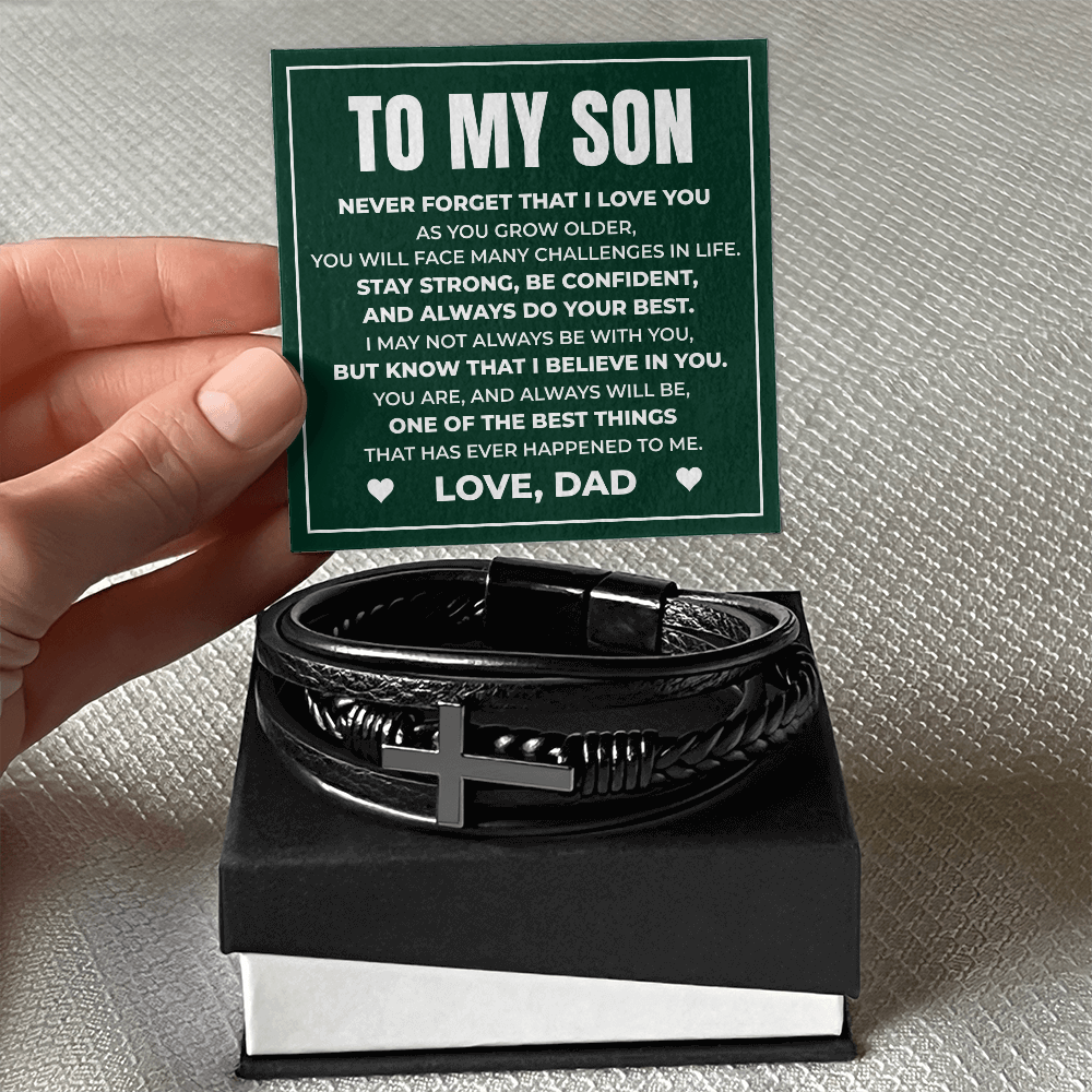 Men's Cross Bracelet - To My Son "Stay Strong, Be Confident"