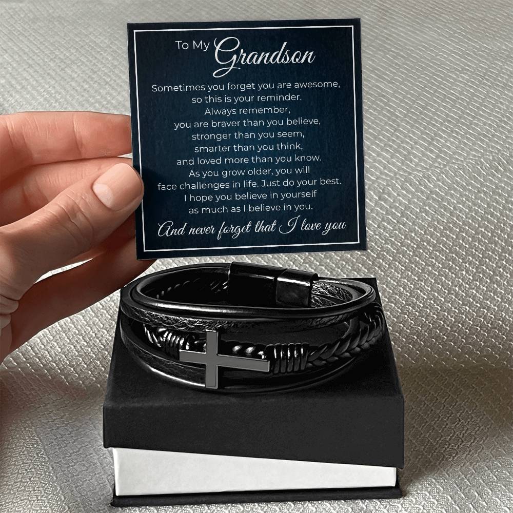 Men's Cross Bracelet - To My Grandson "I Believe In You"