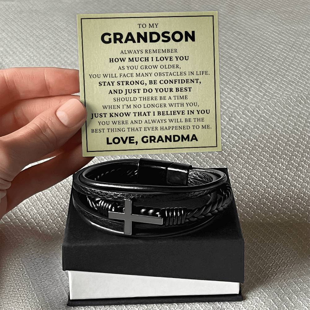 Men's Cross Bracelet - To My Grandson "Just Do Your Best"