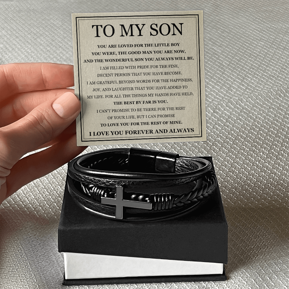 To My Son Men's Cross Bracelet -"You Are Loved"