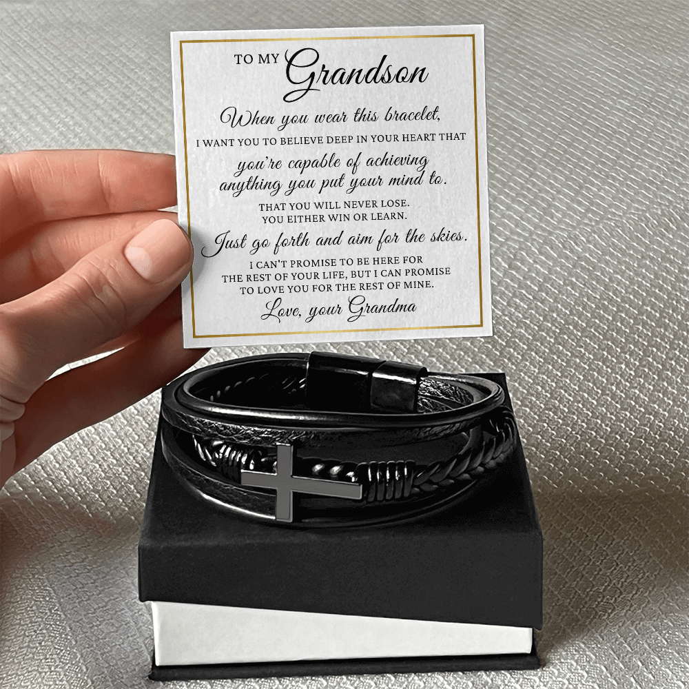 Men's Cross Bracelet - To My Grandson "Just Go Forth and Aim for The Skies"