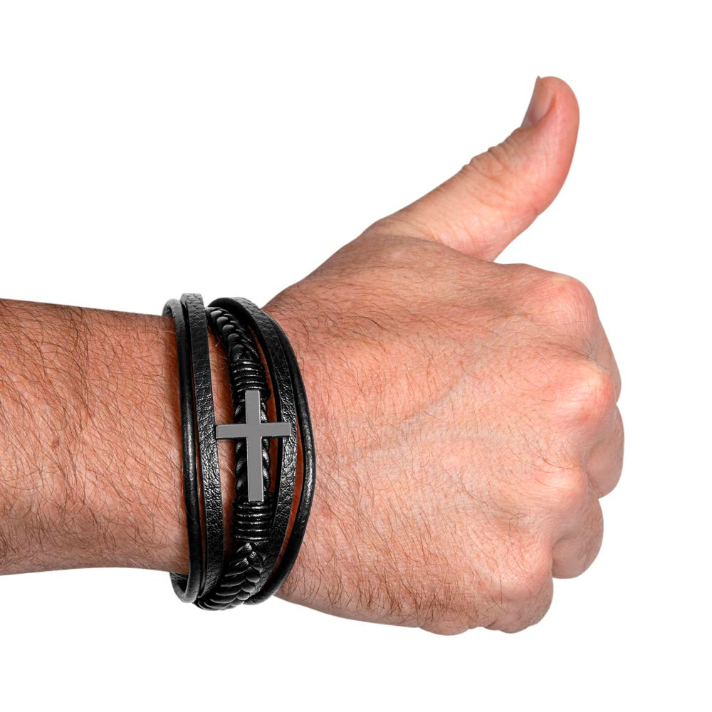 To My Son Men's Cross Bracelet - "Stay Strong, Be Confident"