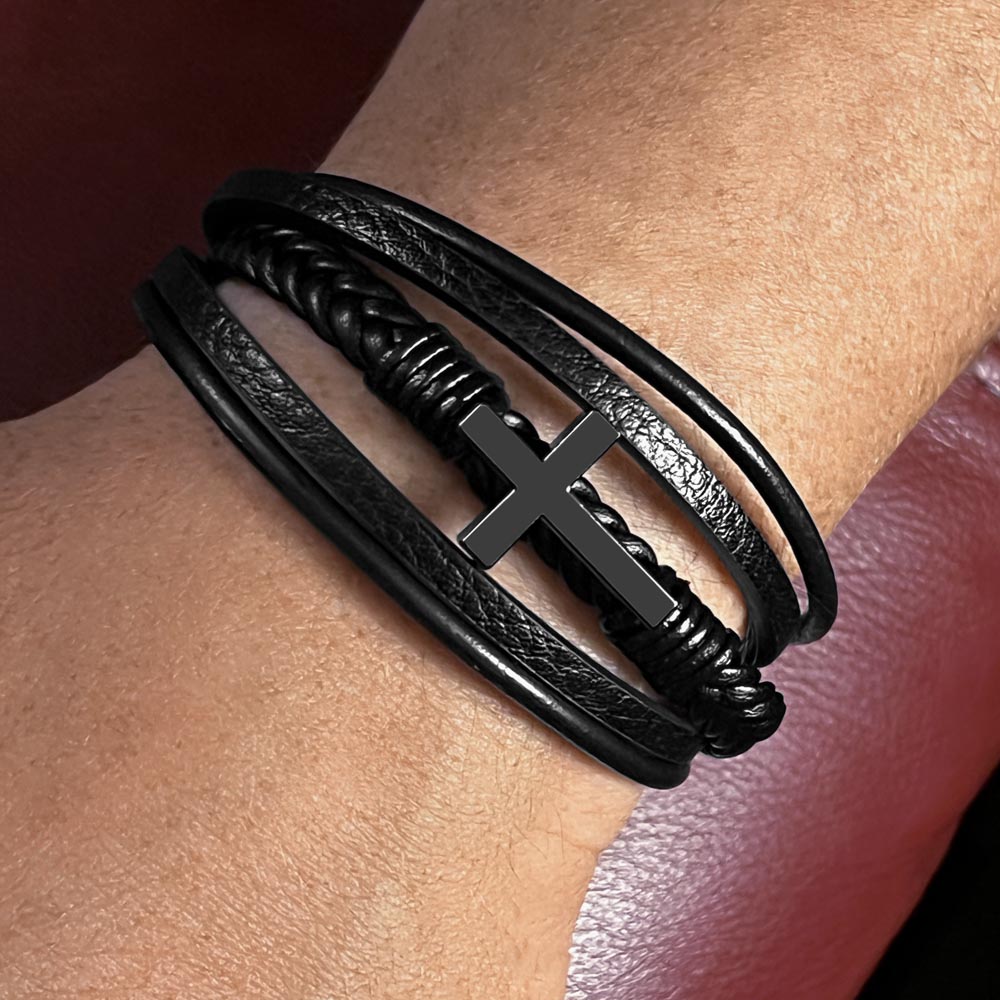 Men's Cross Bracelet - To My Grandson "Just Believe In Yourself and Never Quit"