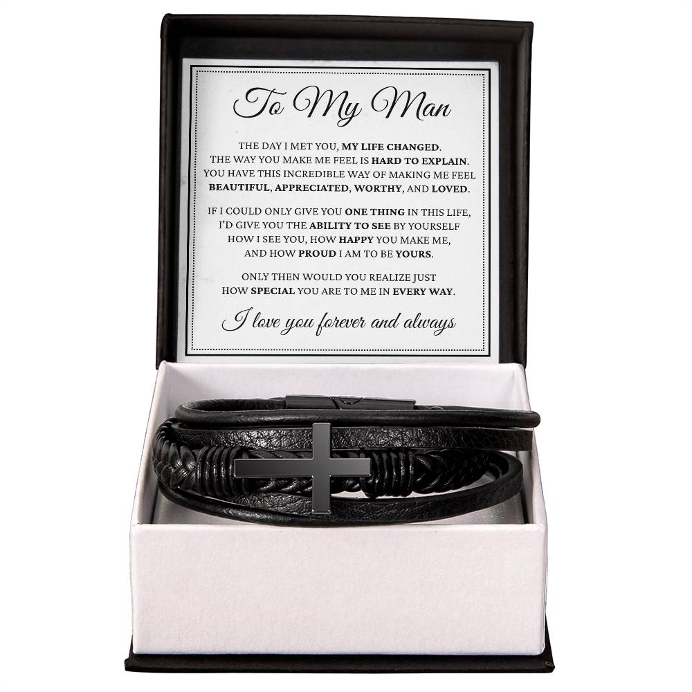 Men's Cross Bracelet - To My Man "The Day I Met You, My Life Changed"