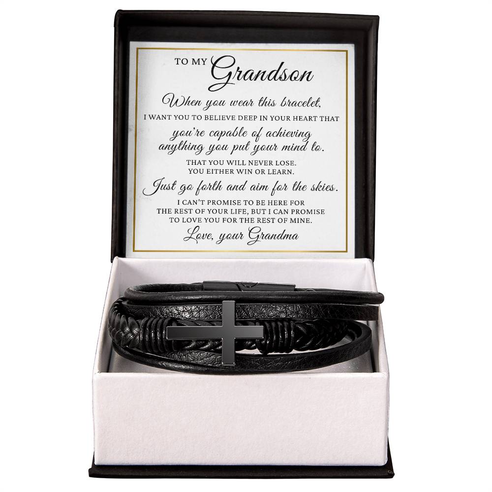 Men's Cross Bracelet - To My Grandson "Just Go Forth and Aim for The Skies"