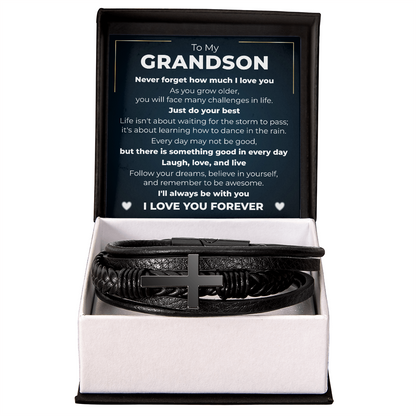 Men's Cross Bracelet - To My Grandson "Just Do Your Best"