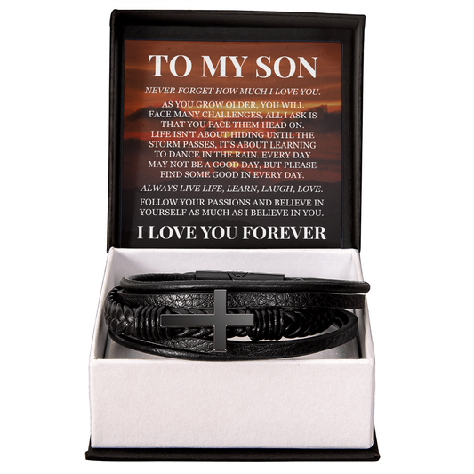 Men's Cross Bracelet - To My Son "I Love You Forever"