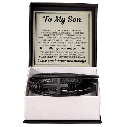Men's Cross Bracelet - To My Son "Always Remember"