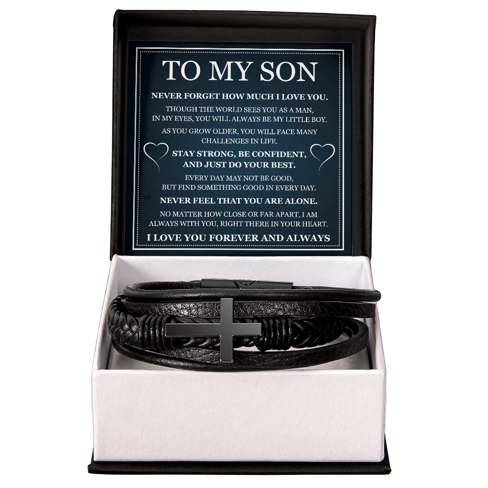 To My Son Men's Cross Bracelet - "Stay Strong, Be Confident"