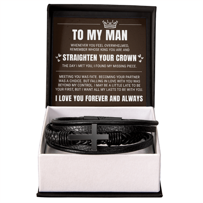Men's Cross Bracelet - To My Man "Straighten Your Crown"