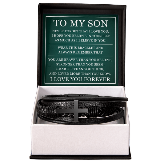 Men's Cross Bracelet - To My Son "I Love You Forever"