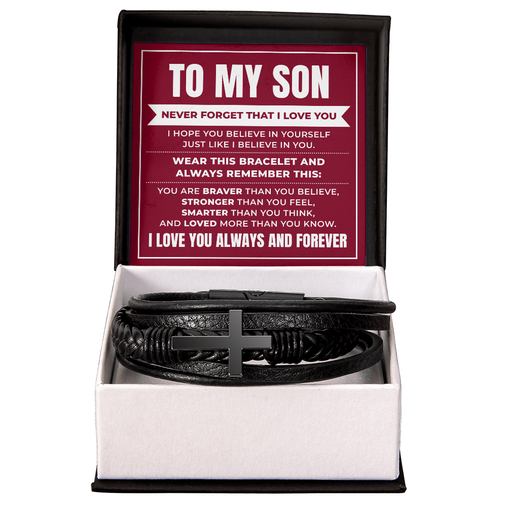 Men's Cross Bracelet - To My Son "Believe in Yourself"