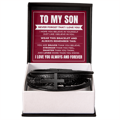 Men's Cross Bracelet - To My Son "Believe in Yourself"